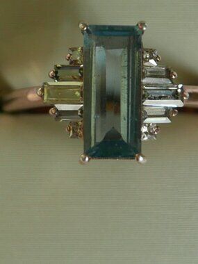 Vintage Art Deco Style Sterling Ring with Synthetic Aquamarine and Side Stones